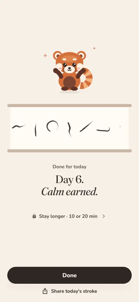 Done for today. Day 6. Calm earned. Six ink strokes on the scroll.
